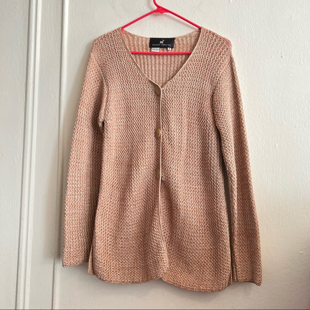 Peruvian Connection Peach Cable Knit Cardigan Siz… - image 5
